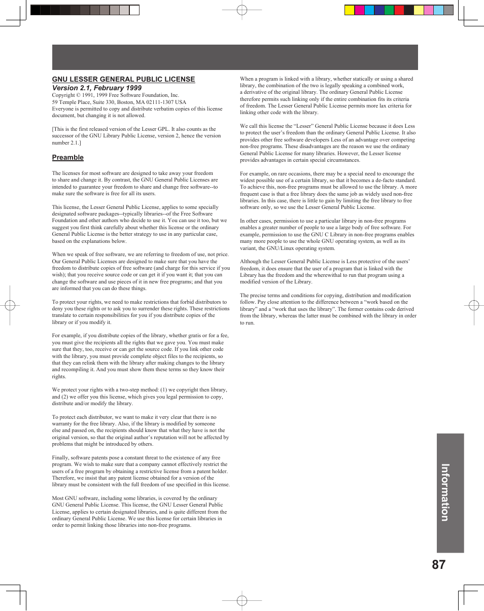 Information | Panasonic PT 56DLX76 User Manual | Page 87 / 92