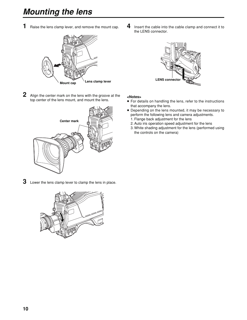 Mounting the lens | Panasonic AK-HC930P User Manual | Page 10 / 30