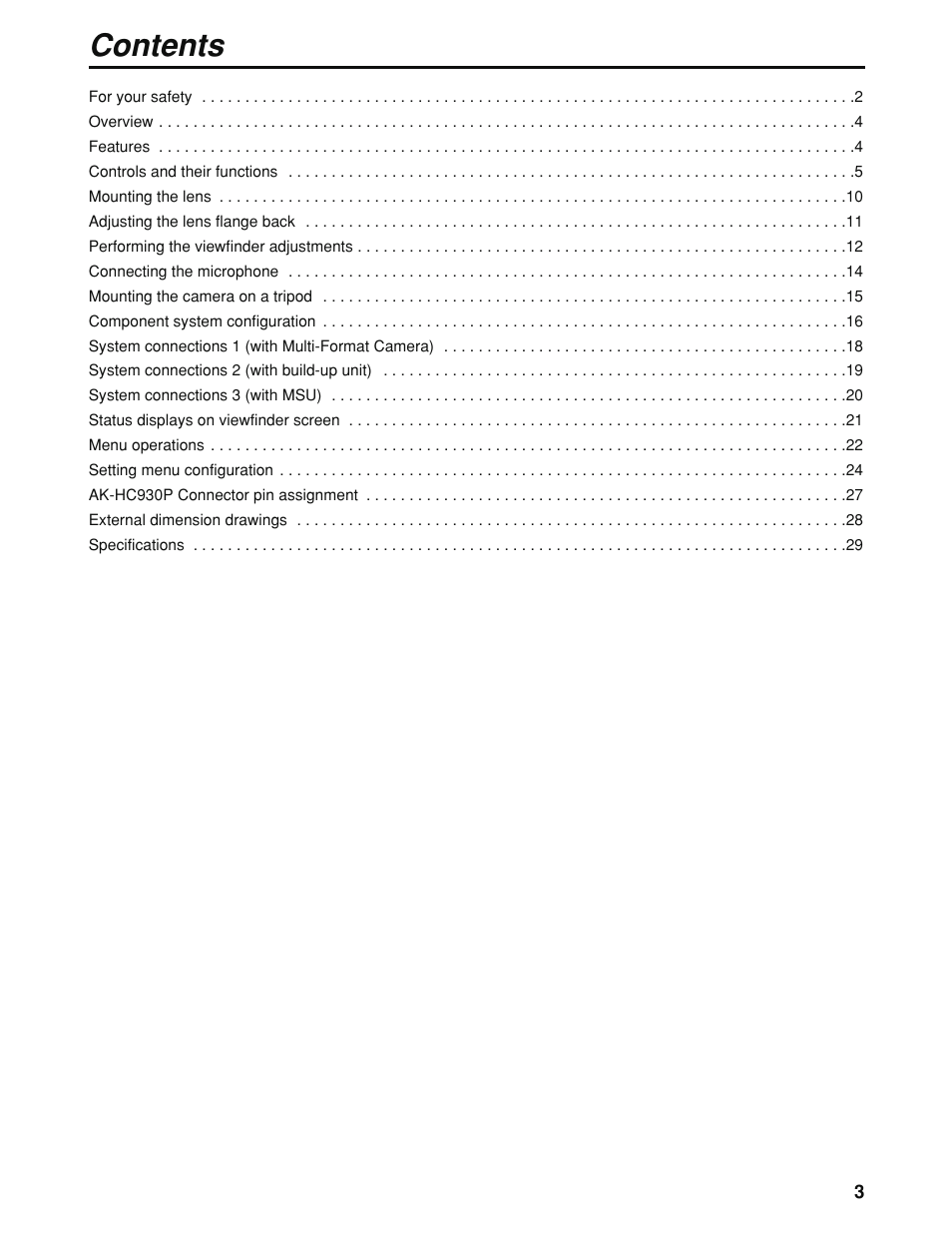Panasonic AK-HC930P User Manual | Page 3 / 30