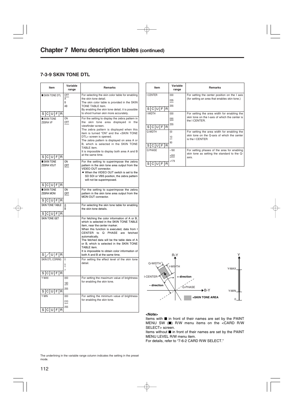 3-9 skin tone dtl, Skin tone dtl, Chapter 7 menu description tables | Continued) | Panasonic AJ-HDX900E User Manual | Page 112 / 134