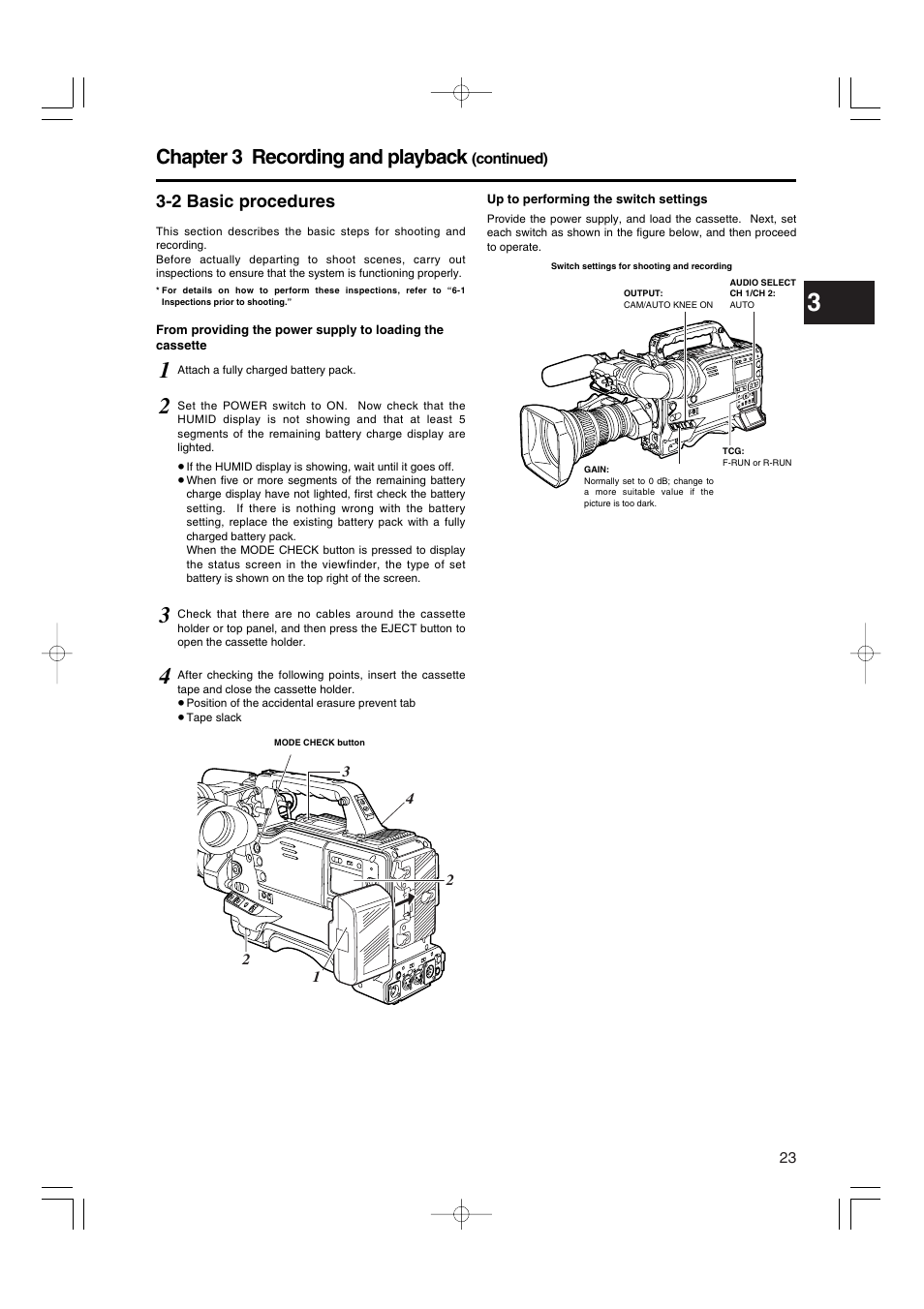 2 basic procedures, Chapter 3 recording and playback | Panasonic AJ-HDX900E User Manual | Page 23 / 134