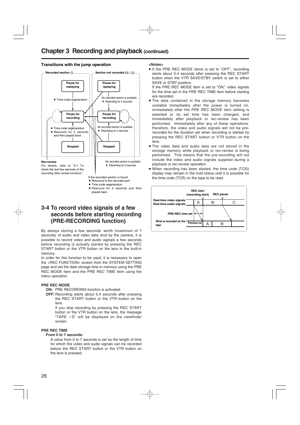 4 to record video signals of a few seconds, Before starting recording (pre-recording function), Chapter 3 recording and playback | Continued) | Panasonic AJ-HDX900E User Manual | Page 26 / 134