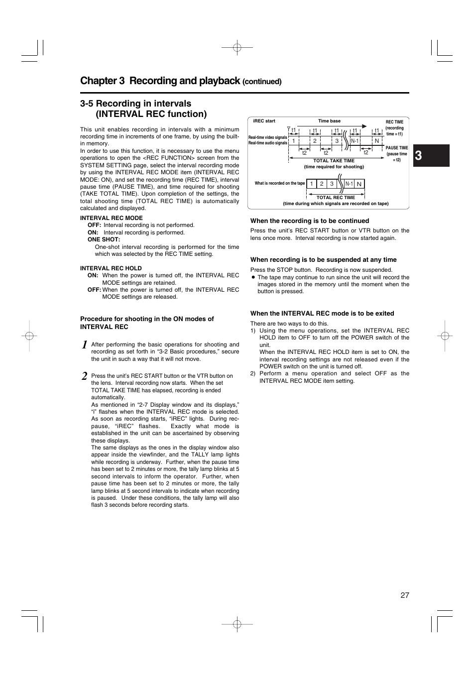 5 recording in intervals (interval rec function), 5 recording in intervals, Interval rec function) | Chapter 3 recording and playback | Panasonic AJ-HDX900E User Manual | Page 27 / 134