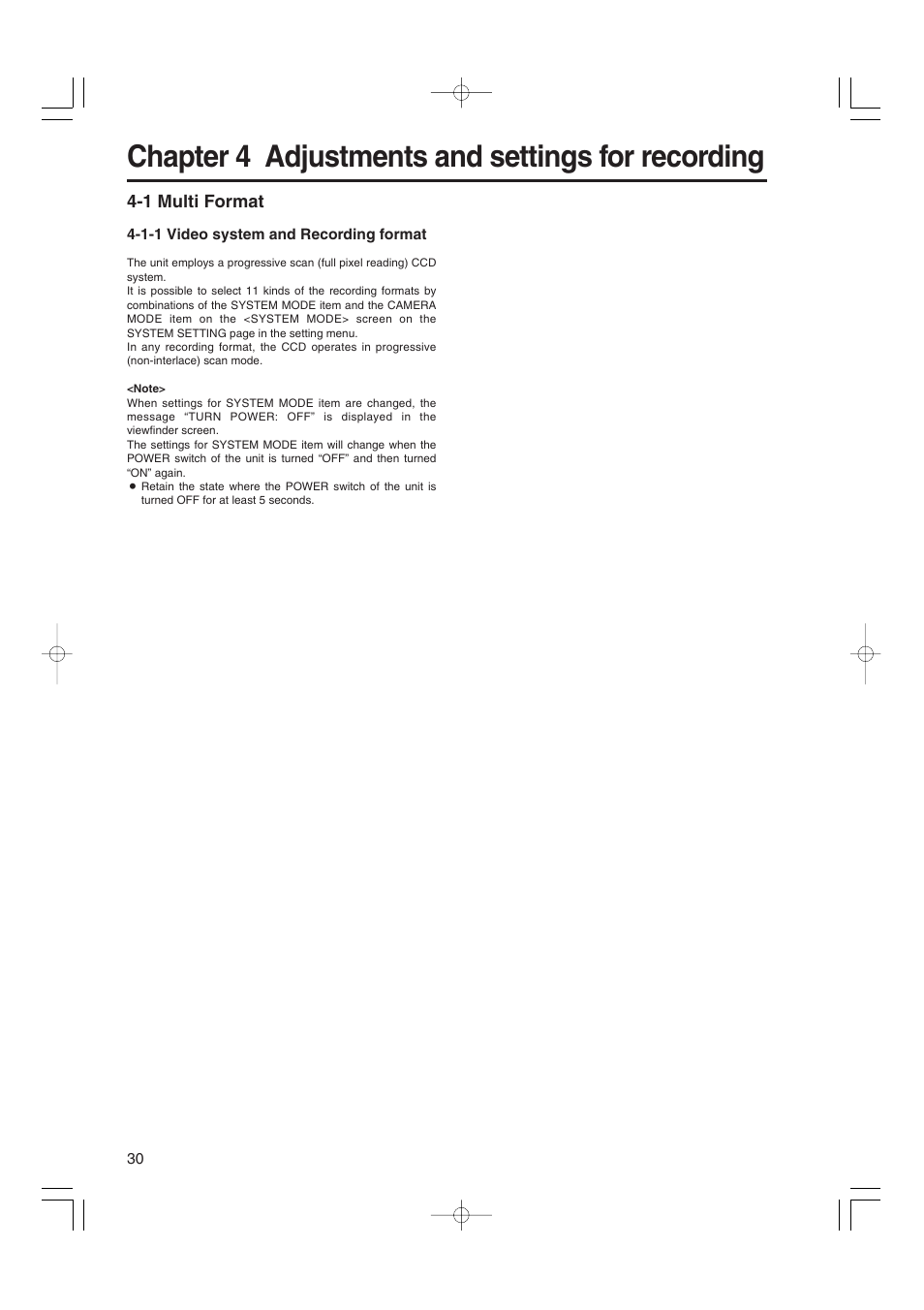 Chapter 4 adjustments and settings for recording, 1 multi format, 1-1 video system and recording format | Chapter 4 adjustments and settings for, Recording, Video system and recording format | Panasonic AJ-HDX900E User Manual | Page 30 / 134