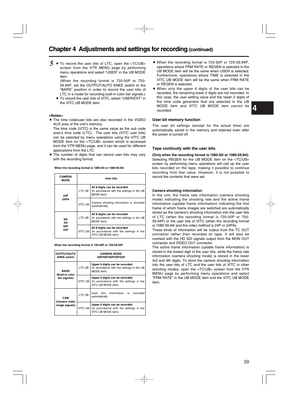 Chapter 4 adjustments and settings for recording, Continued) | Panasonic AJ-HDX900E User Manual | Page 39 / 134