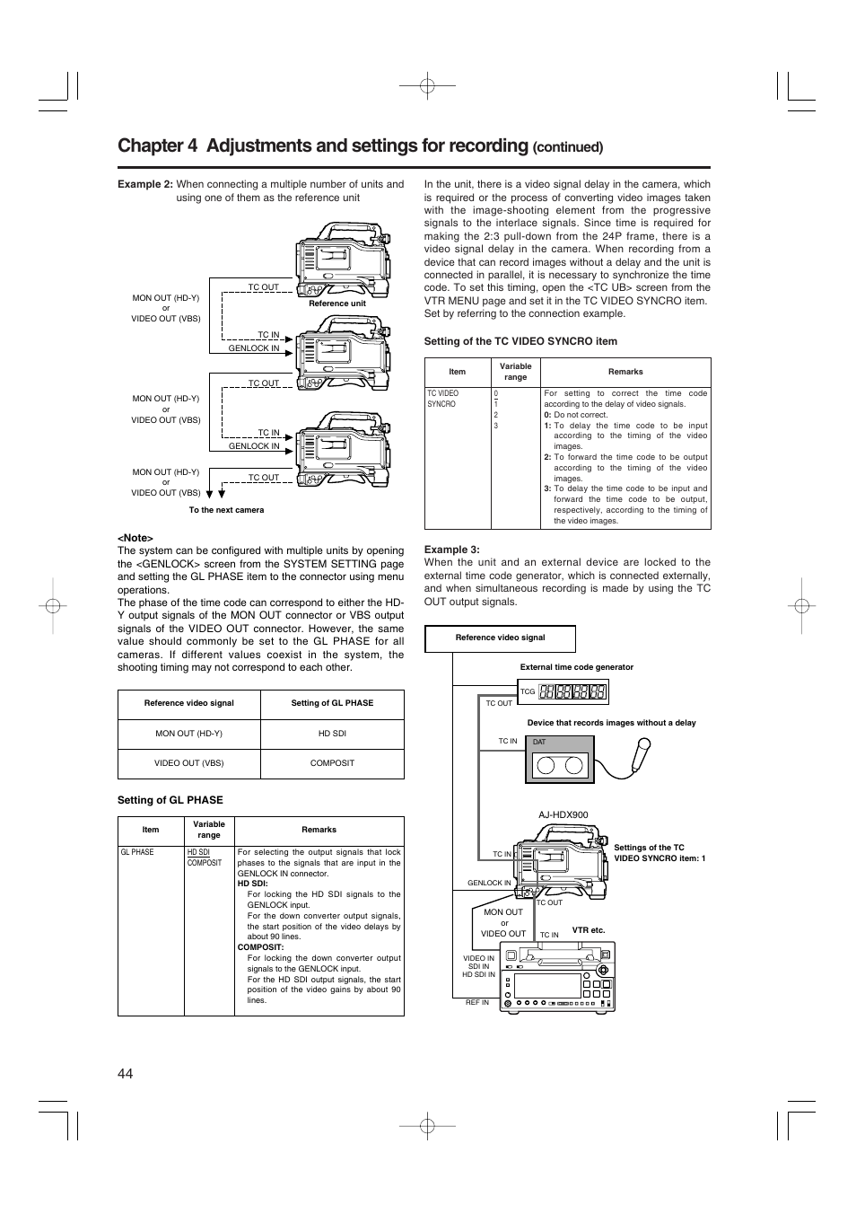 Chapter 4 adjustments and settings for recording, Continued) | Panasonic AJ-HDX900E User Manual | Page 44 / 134