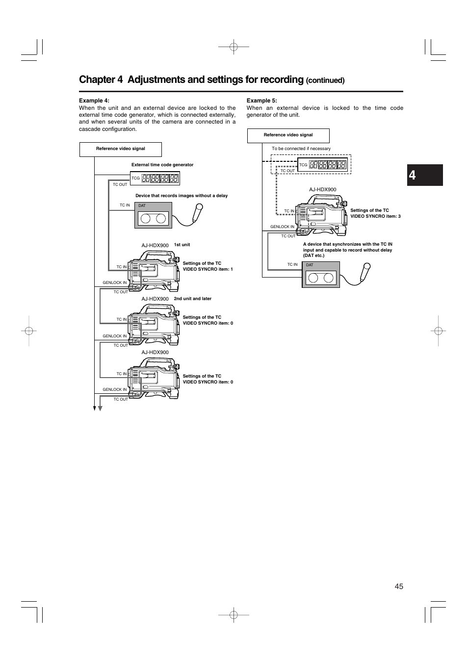 Chapter 4 adjustments and settings for recording, Continued) | Panasonic AJ-HDX900E User Manual | Page 45 / 134