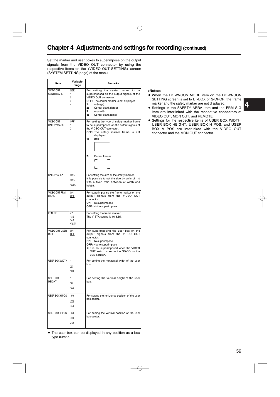 Chapter 4 adjustments and settings for recording, Continued) | Panasonic AJ-HDX900E User Manual | Page 59 / 134