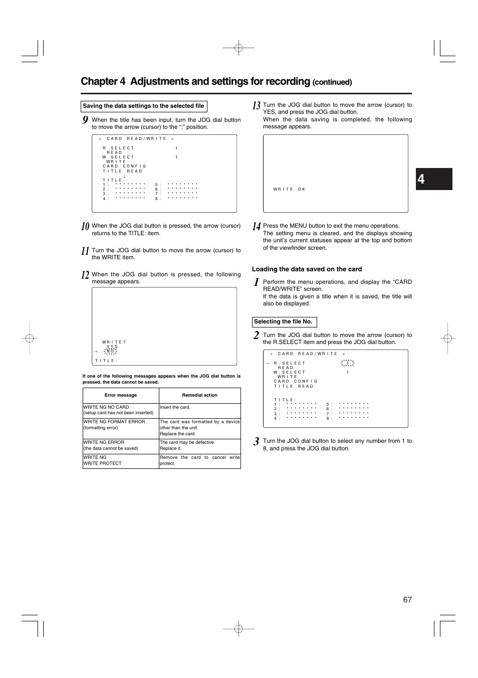 Chapter 4 adjustments and settings for recording | Panasonic AJ-HDX900E User Manual | Page 67 / 134