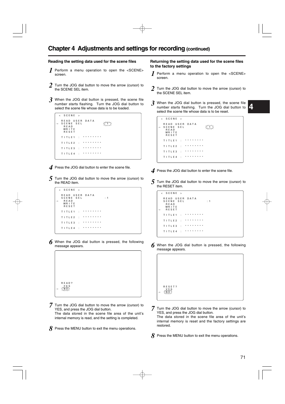 Chapter 4 adjustments and settings for recording | Panasonic AJ-HDX900E User Manual | Page 71 / 134