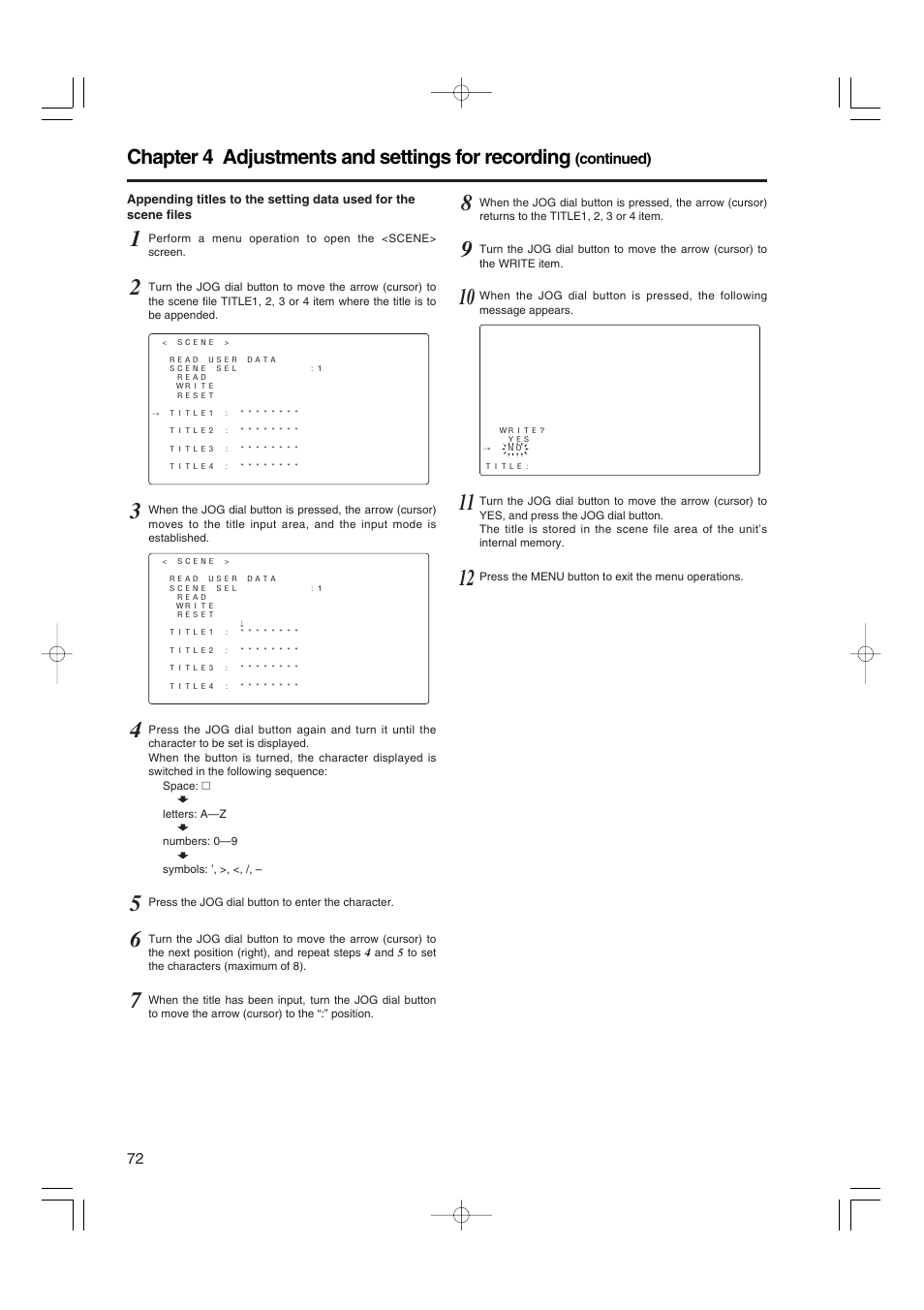 Chapter 4 adjustments and settings for recording | Panasonic AJ-HDX900E User Manual | Page 72 / 134