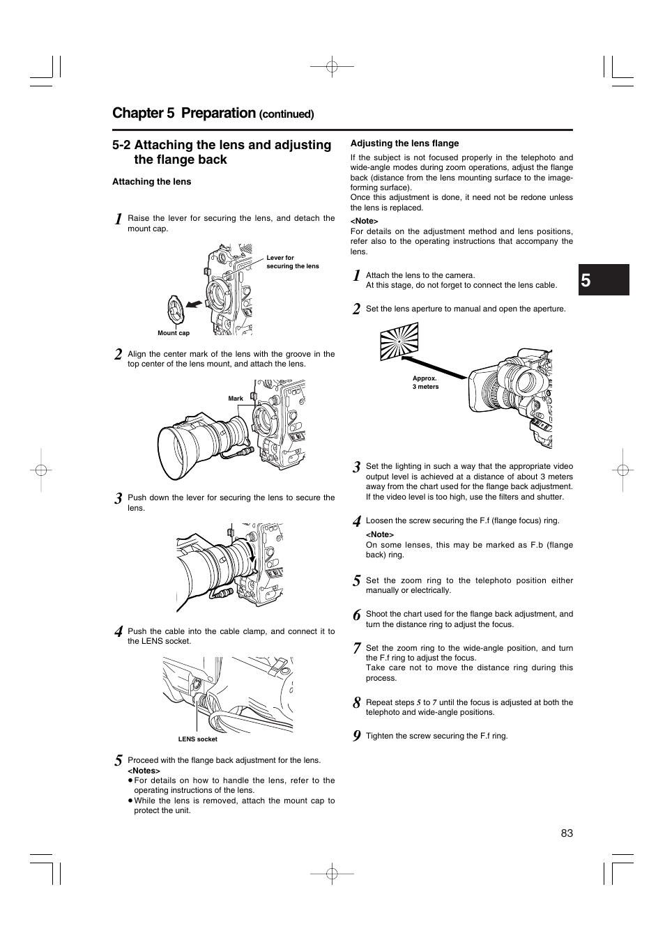 2 attaching the lens and adjusting the flange back, 2 attaching the lens and adjusting the flange, Back | Chapter 5 preparation | Panasonic AJ-HDX900E User Manual | Page 83 / 134