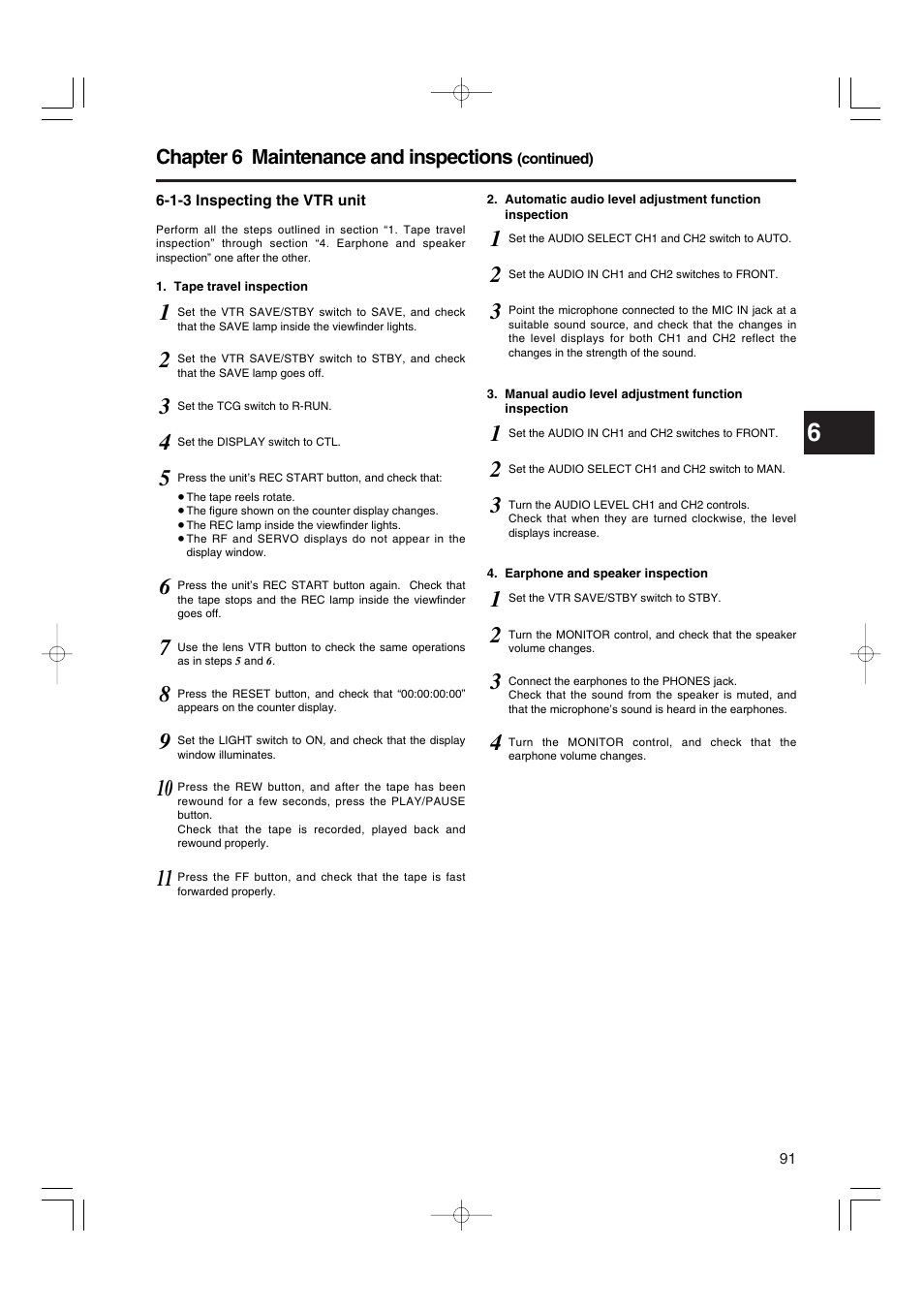 1-3 inspecting the vtr unit, Inspecting the vtr unit, Chapter 6 maintenance and inspections | Panasonic AJ-HDX900E User Manual | Page 91 / 134