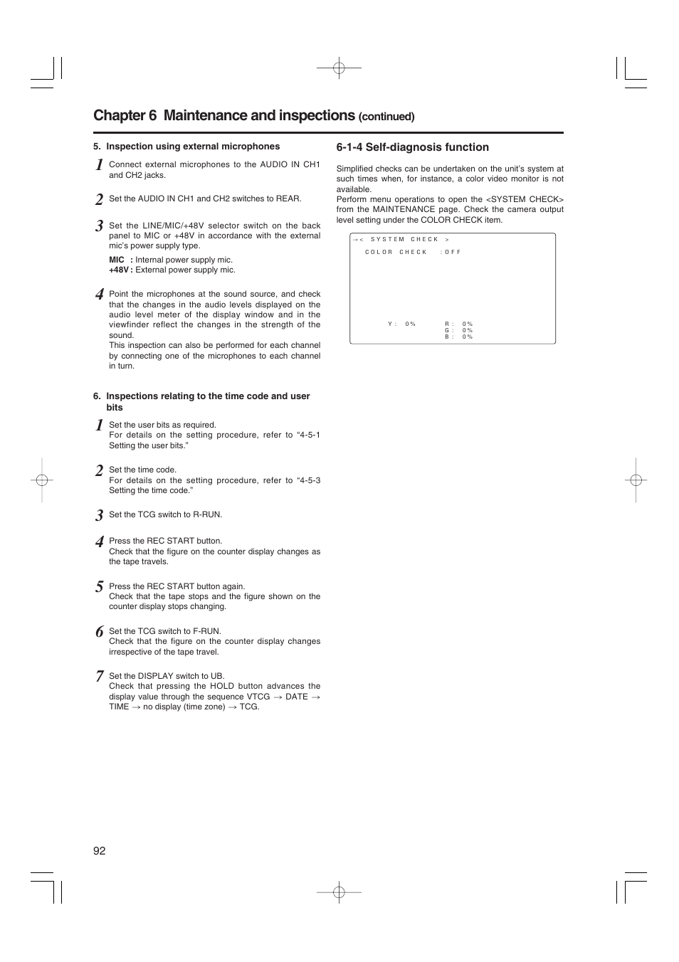 1-4 self-diagnosis function, Self-diagnosis function, Chapter 6 maintenance and inspections | Panasonic AJ-HDX900E User Manual | Page 92 / 134