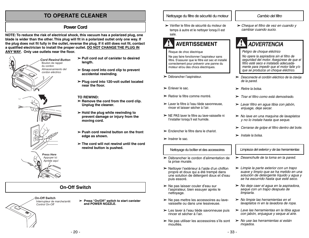 Aad dv ve er rt te en nc ciia a, Avertissement | Panasonic MC-V9634 User Manual | Page 33 / 52