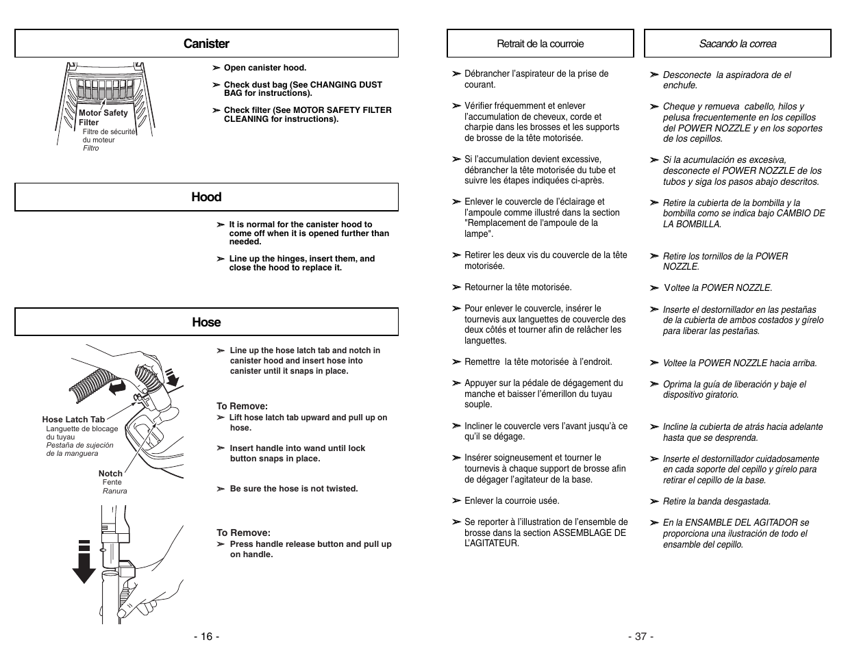 Canister hood hose | Panasonic MC-V9634 User Manual | Page 37 / 52