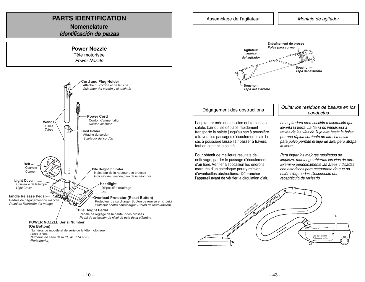 Parts identification, Power nozzle | Panasonic MC-V9634 User Manual | Page 43 / 52