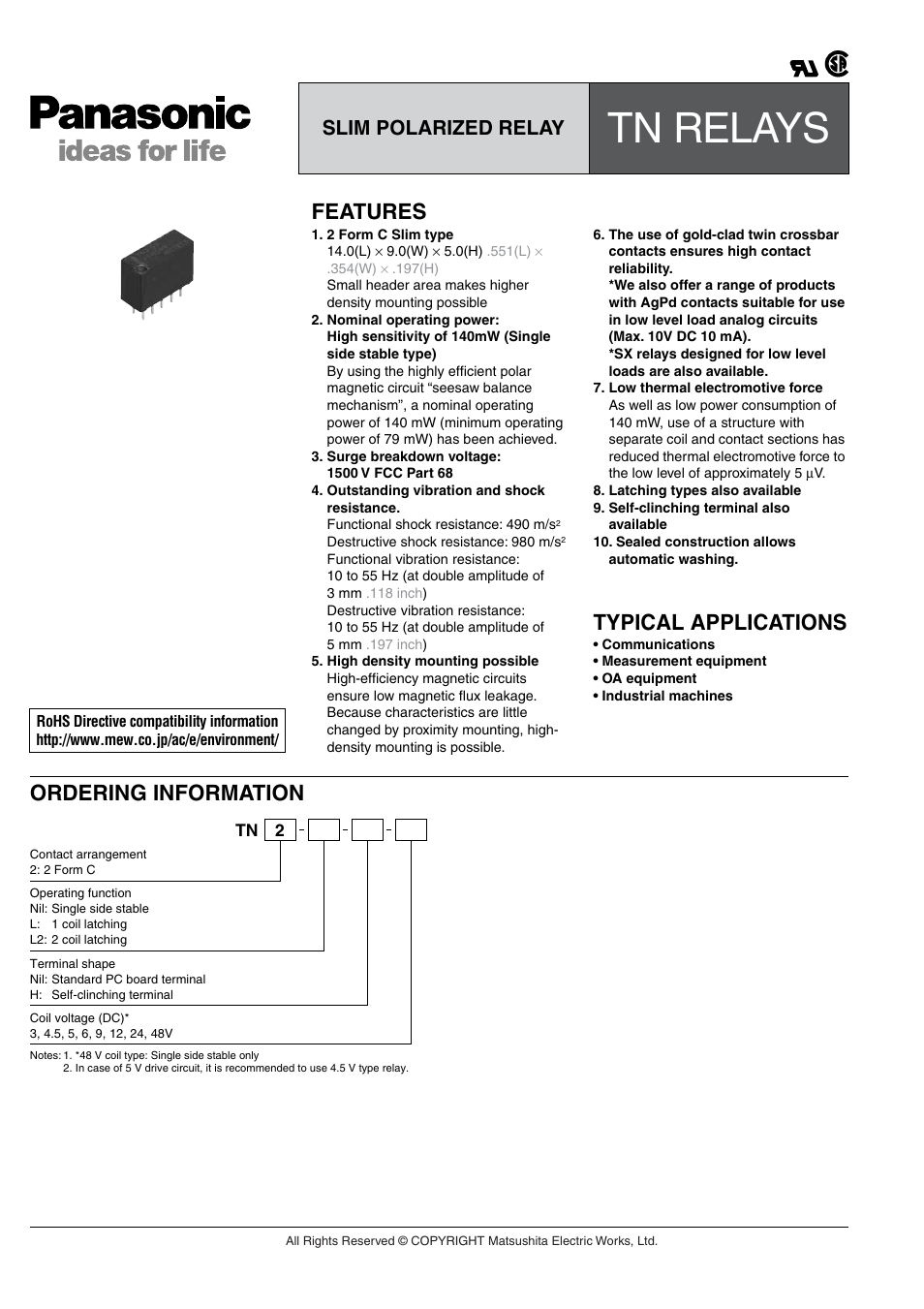 Panasonic TN Relay User Manual | 5 pages