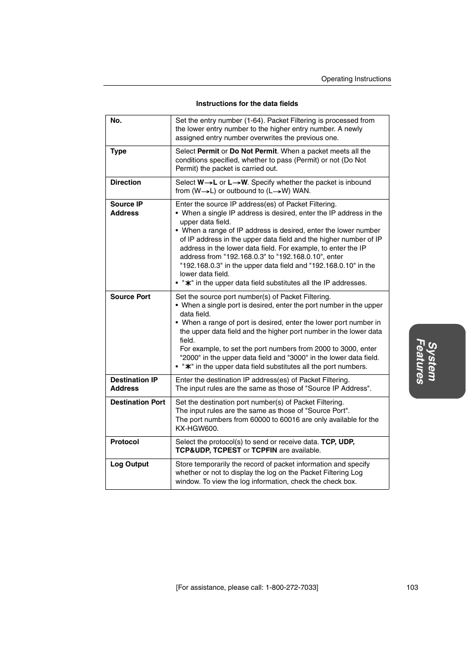 System featur es | Panasonic KX-HGW600 User Manual | Page 103 / 152