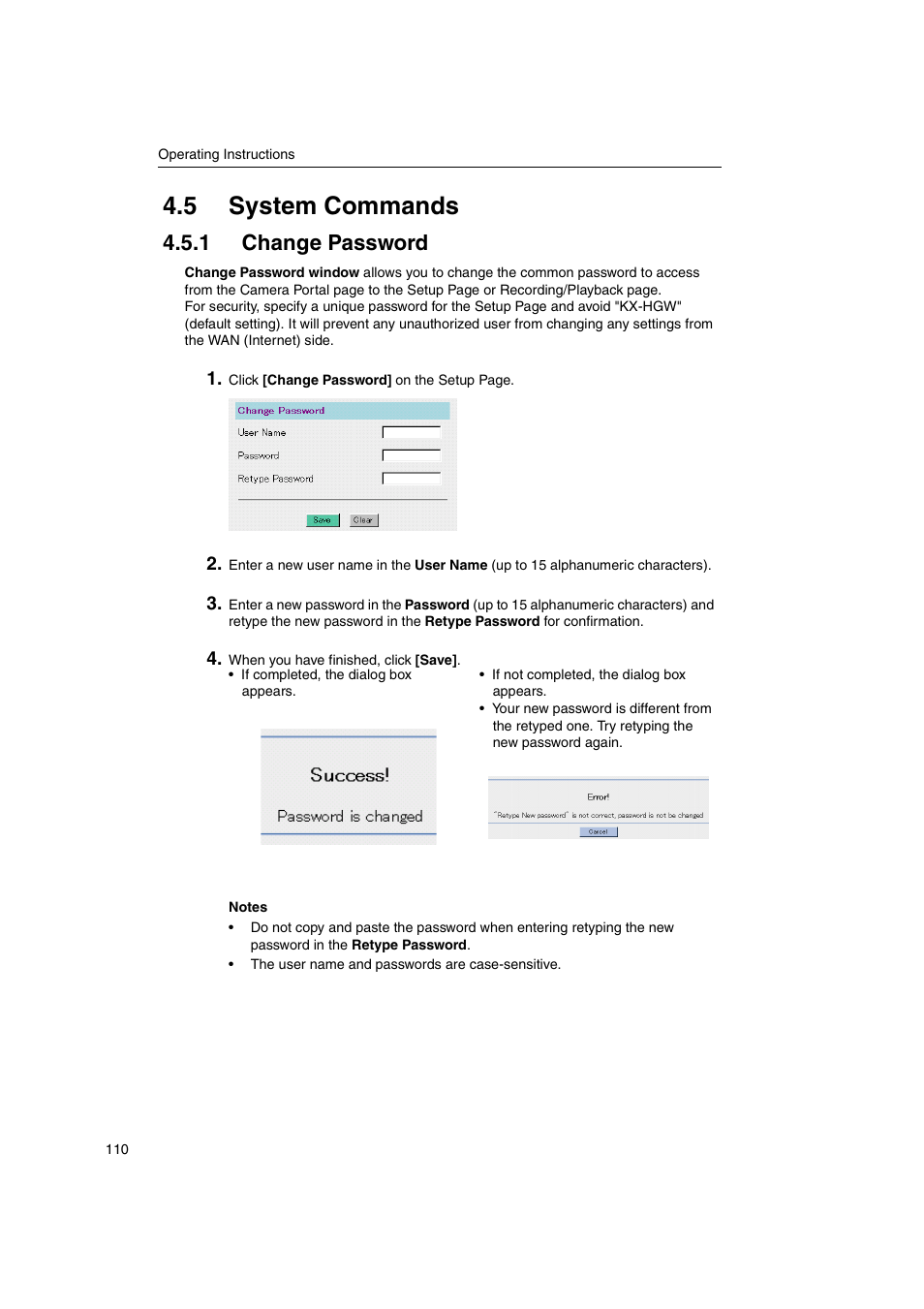 5 system commands, 1 change password | Panasonic KX-HGW600 User Manual | Page 110 / 152