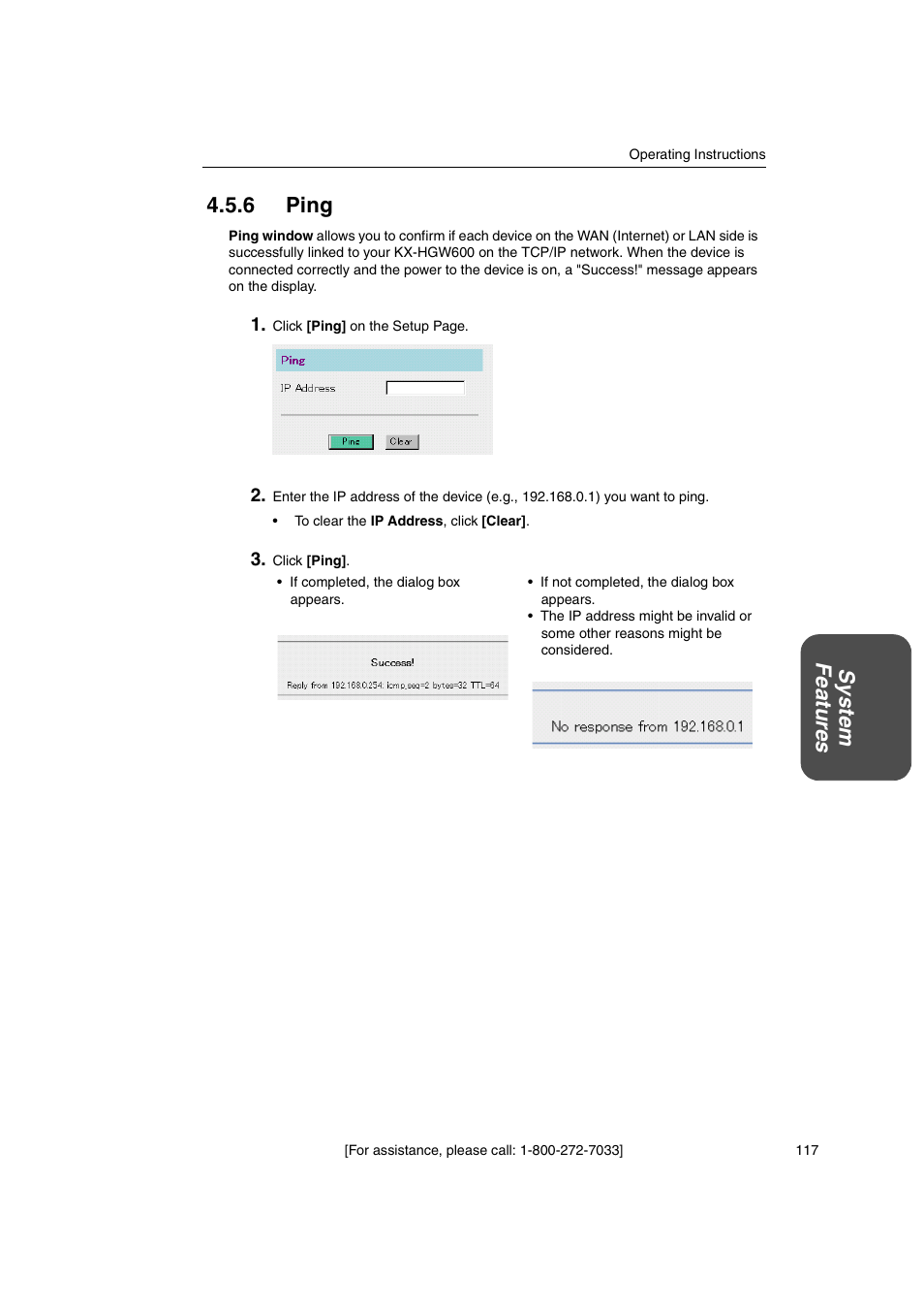 6 ping, System featur es 4.5.6 ping | Panasonic KX-HGW600 User Manual | Page 117 / 152