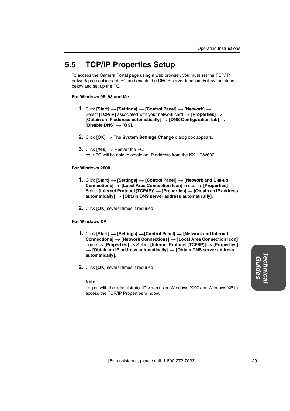 5 tcp/ip properties setup, Te c h ni cal gu id e s | Panasonic KX-HGW600 User Manual | Page 129 / 152