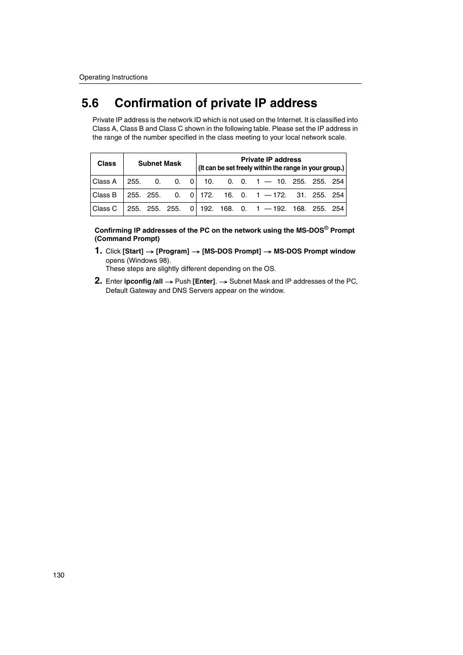 6 confirmation of private ip address | Panasonic KX-HGW600 User Manual | Page 130 / 152