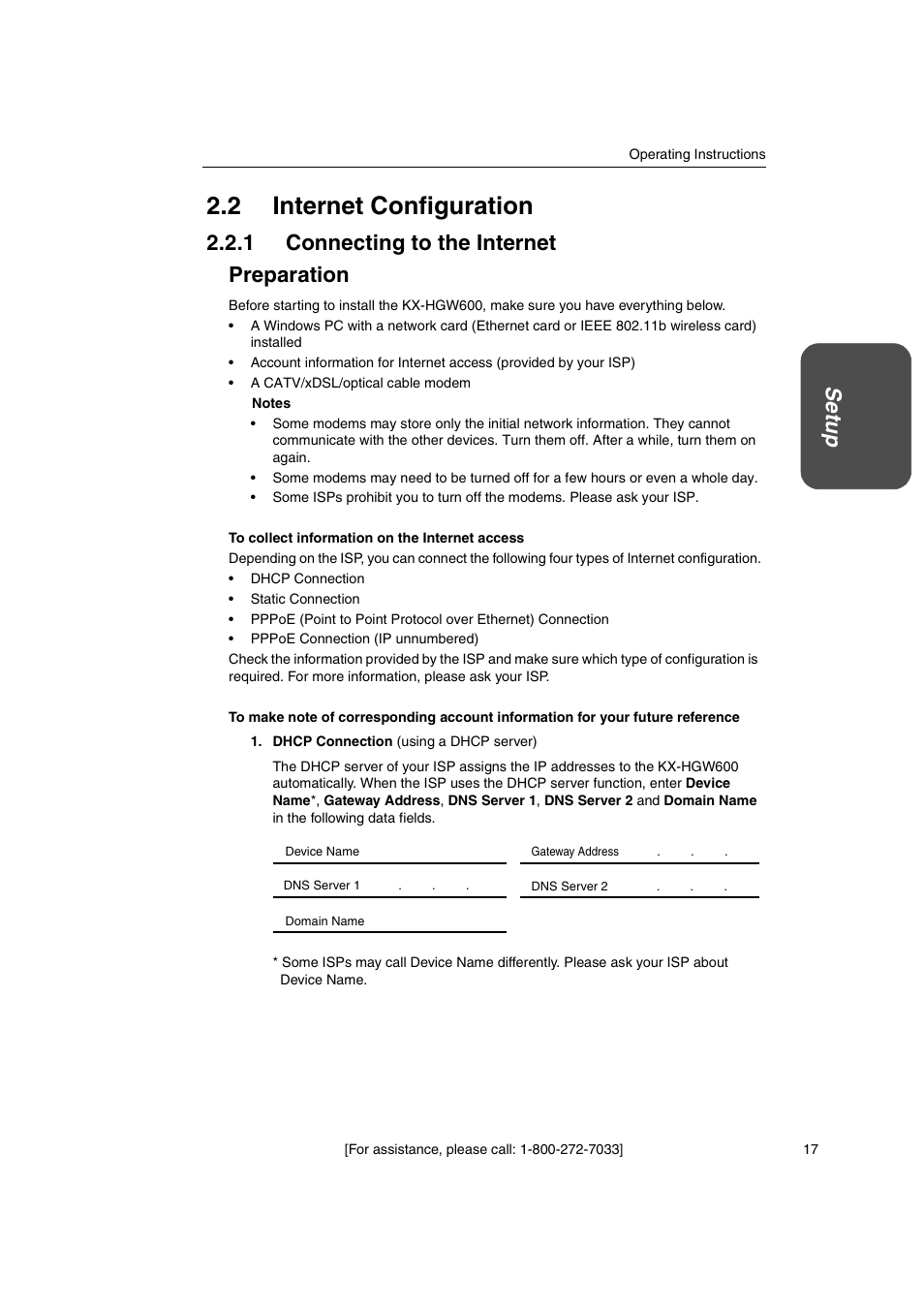 2 internet configuration, 1 connecting to the internet, Set u p | 1 connecting to the internet preparation | Panasonic KX-HGW600 User Manual | Page 17 / 152