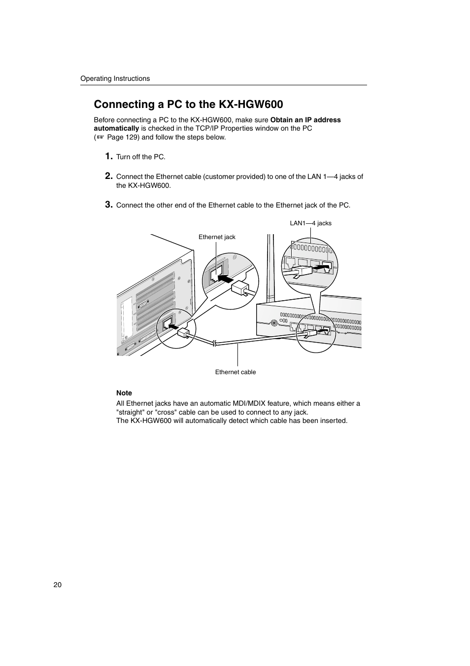 Connecting a pc to the kx-hgw600 | Panasonic KX-HGW600 User Manual | Page 20 / 152