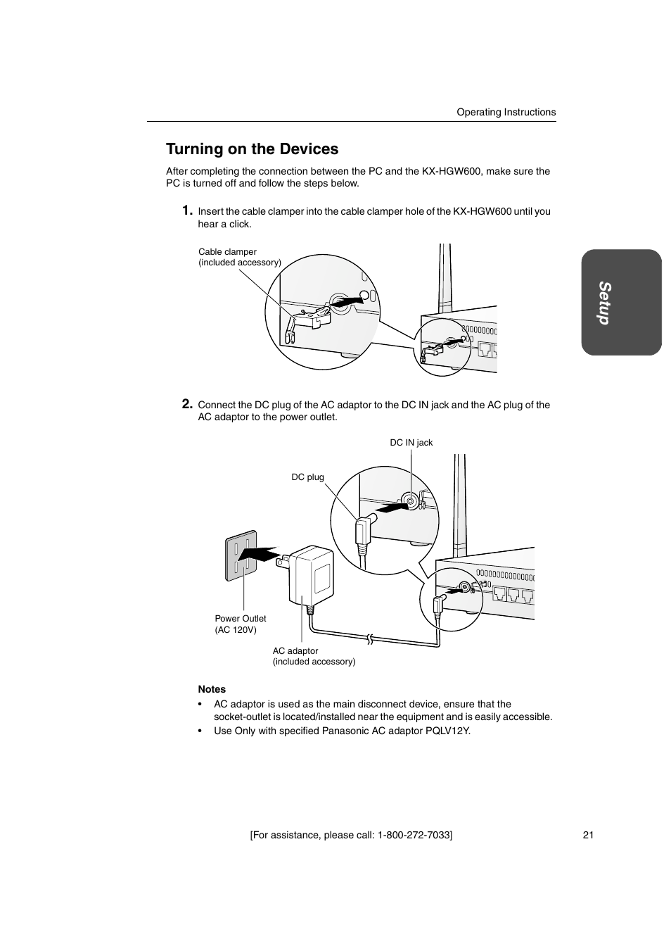 Set u p turning on the devices | Panasonic KX-HGW600 User Manual | Page 21 / 152