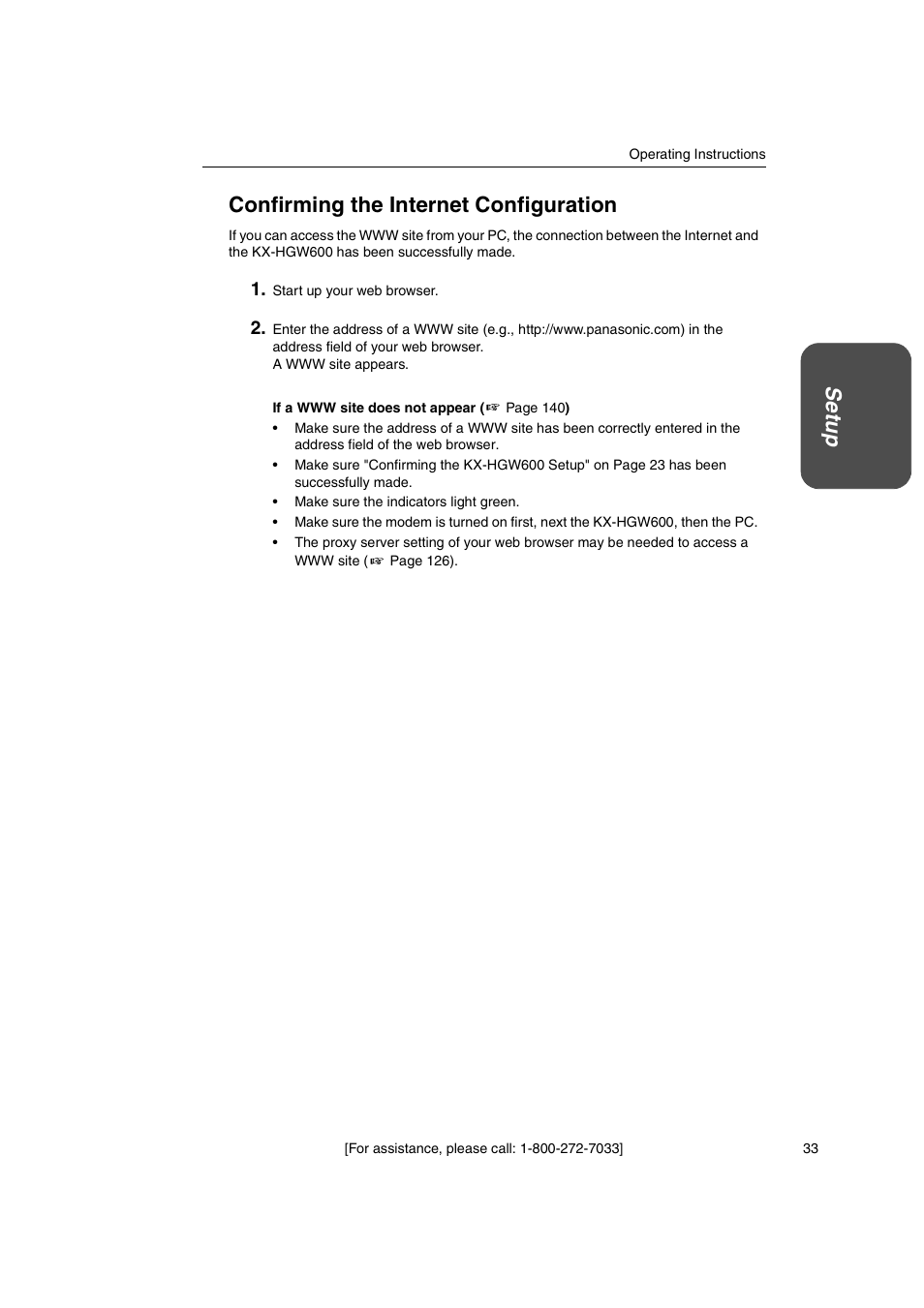 Set u p confirming the internet configuration | Panasonic KX-HGW600 User Manual | Page 33 / 152