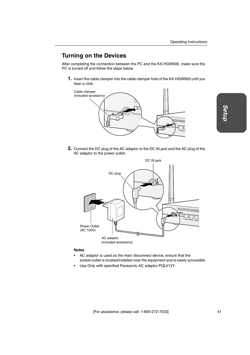 Set u p turning on the devices | Panasonic KX-HGW600 User Manual | Page 41 / 152