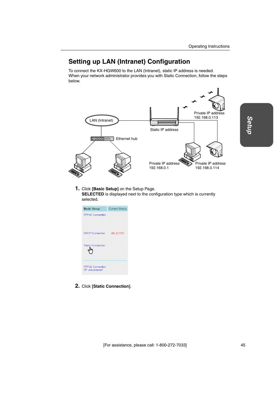 Set u p setting up lan (intranet) configuration | Panasonic KX-HGW600 User Manual | Page 45 / 152