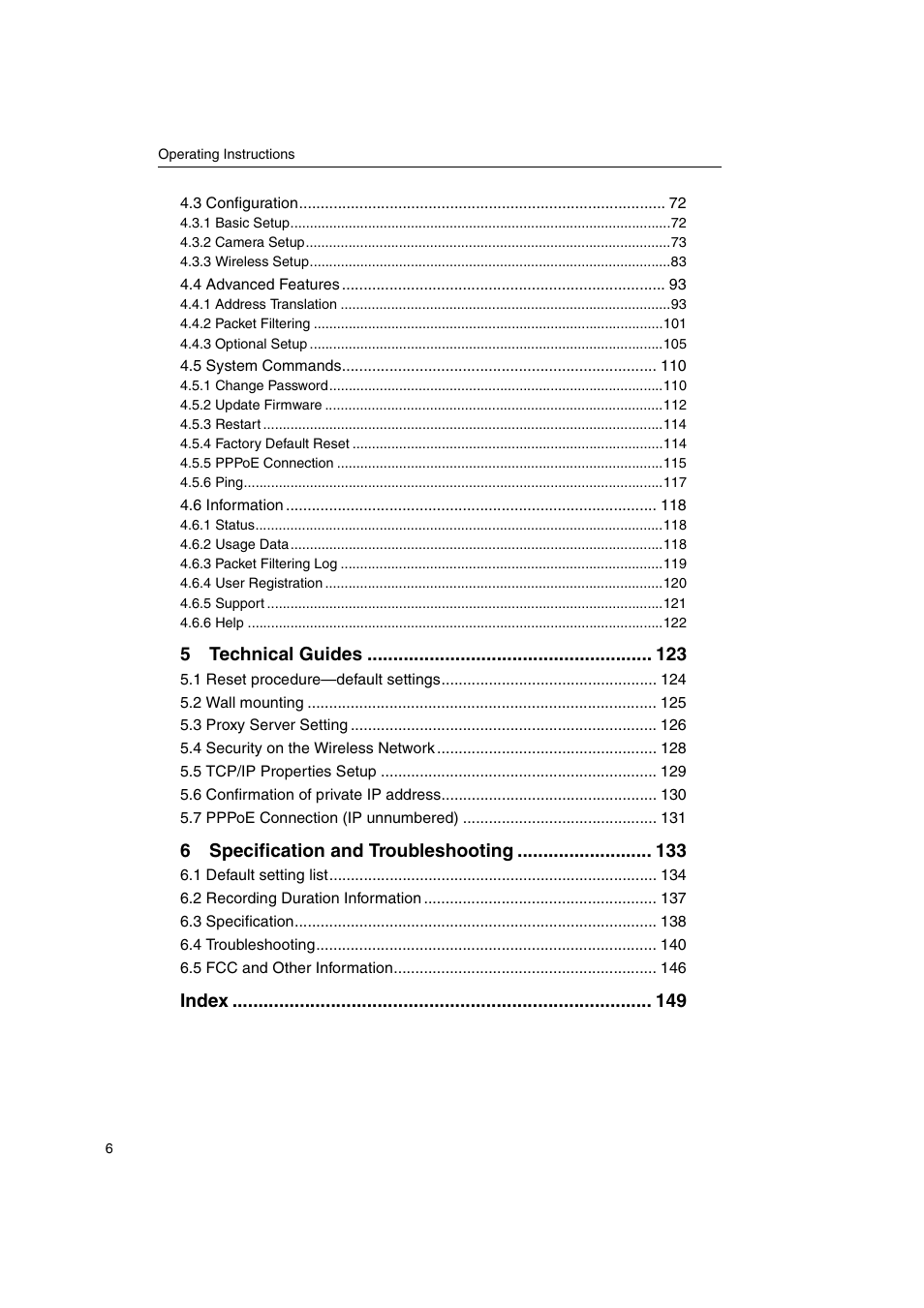 5technical guides, 6specification and troubleshooting, Index | Panasonic KX-HGW600 User Manual | Page 6 / 152