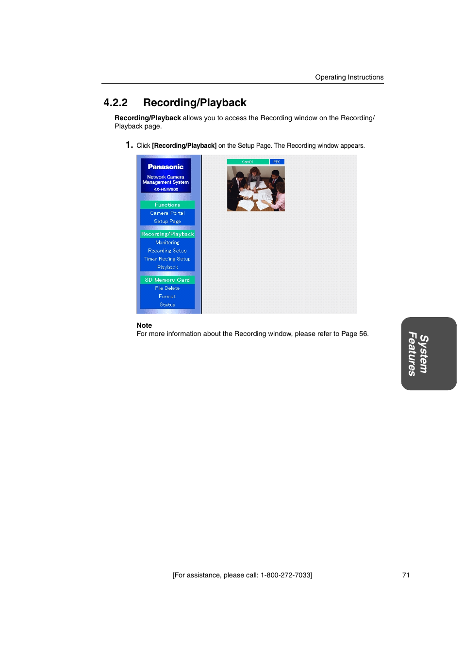 2 recording/playback, System featur es 4.2.2 recording/playback | Panasonic KX-HGW600 User Manual | Page 71 / 152