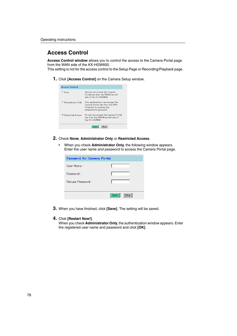 Access control | Panasonic KX-HGW600 User Manual | Page 78 / 152