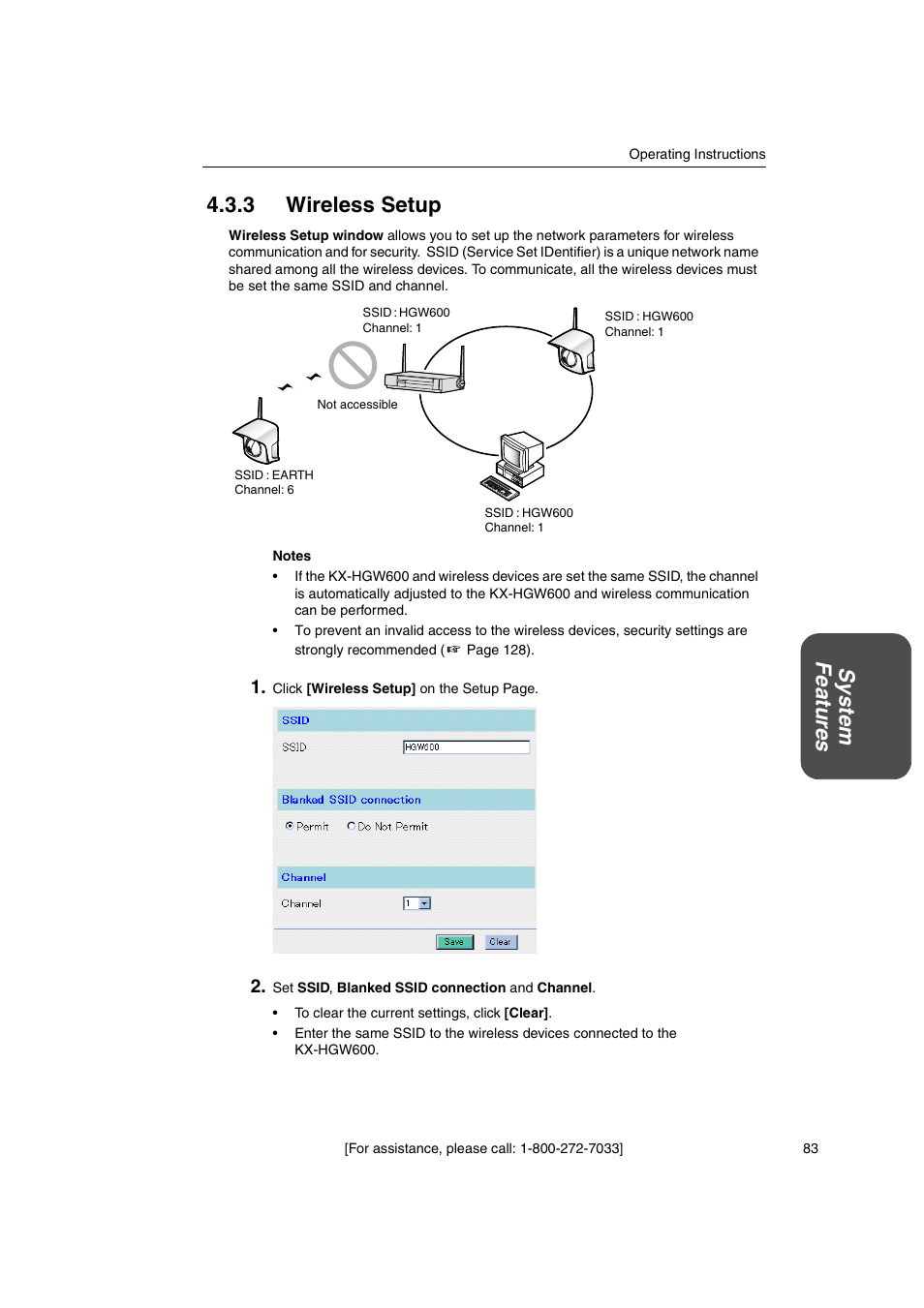 3 wireless setup, System featur es 4.3.3 wireless setup | Panasonic KX-HGW600 User Manual | Page 83 / 152
