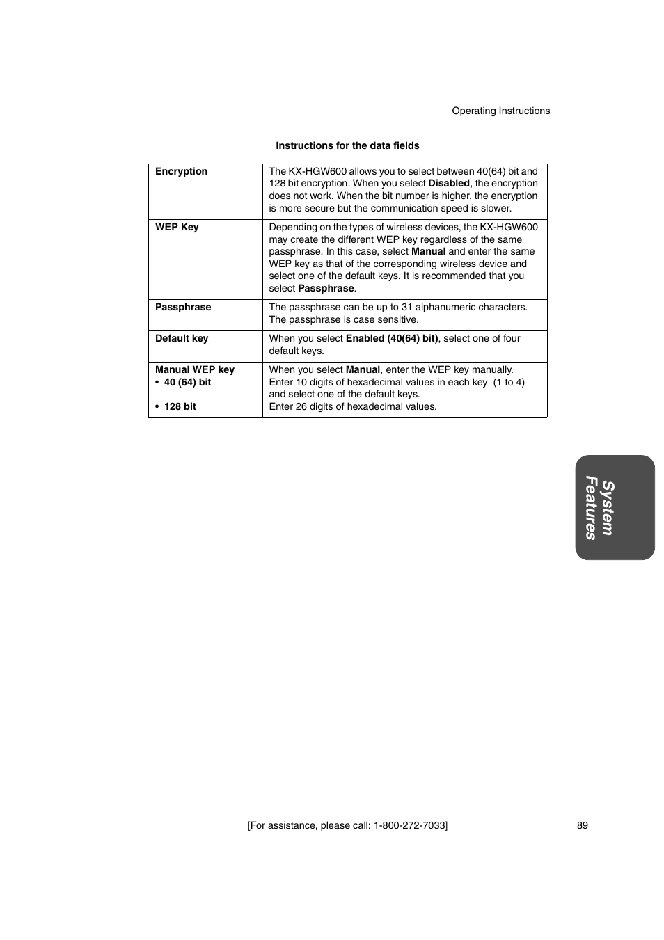 System featur es | Panasonic KX-HGW600 User Manual | Page 89 / 152