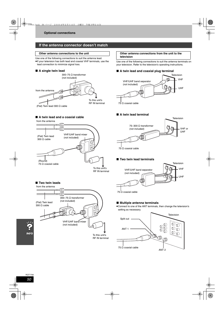If the antenna connector doesn’t match | Panasonic SC-HT822V User Manual | Page 50 / 56