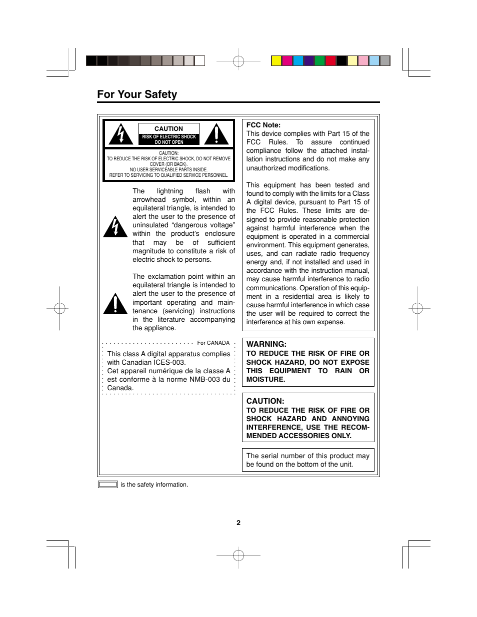 For your safety | Panasonic AK-HC900P User Manual | Page 2 / 33