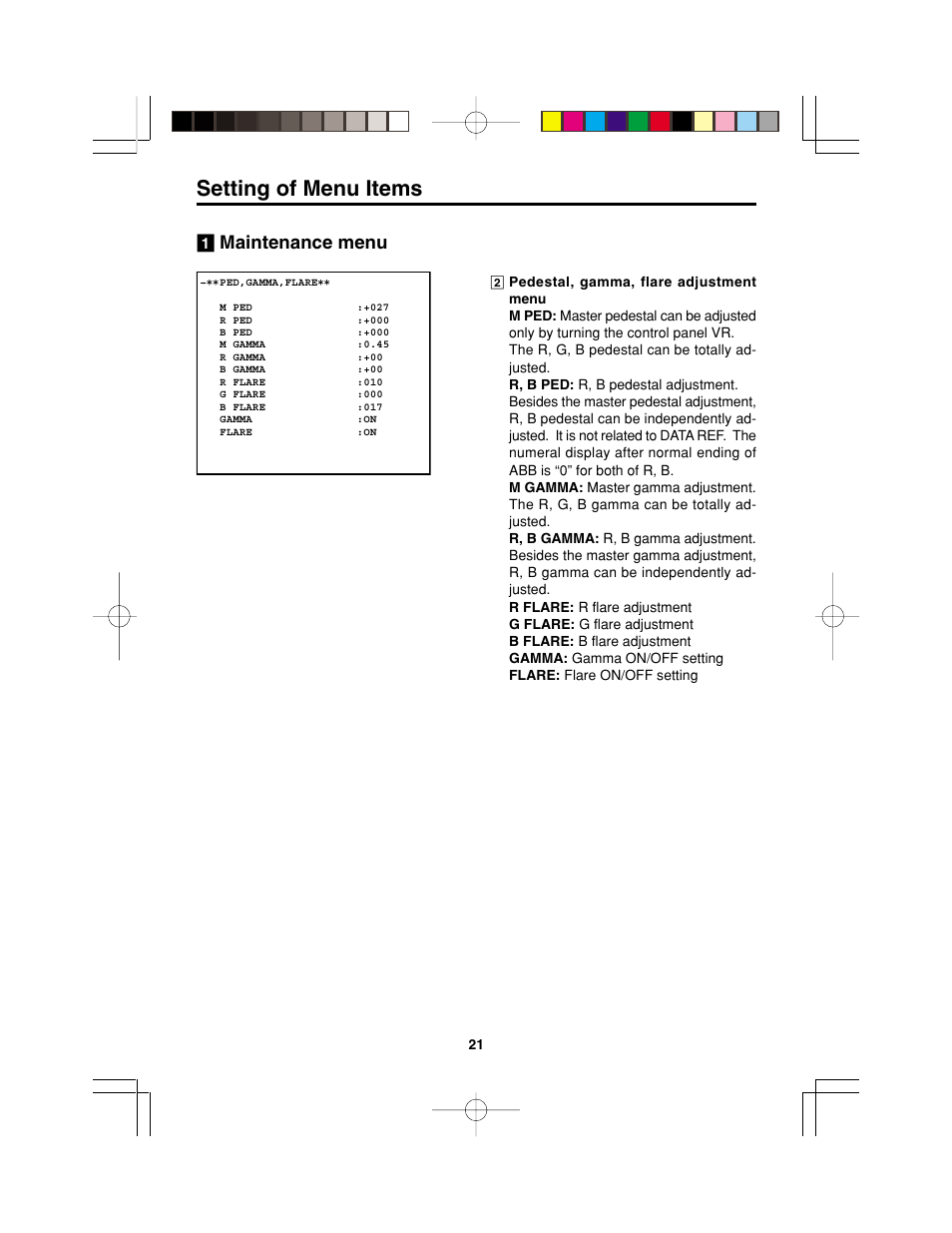 Setting of menu items | Panasonic AK-HC900P User Manual | Page 21 / 33