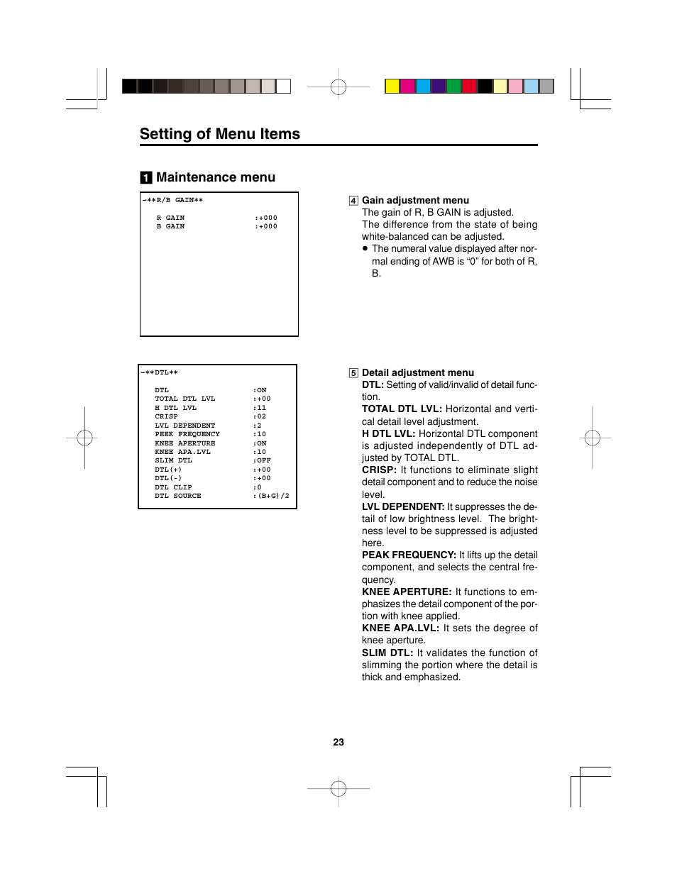 Setting of menu items | Panasonic AK-HC900P User Manual | Page 23 / 33