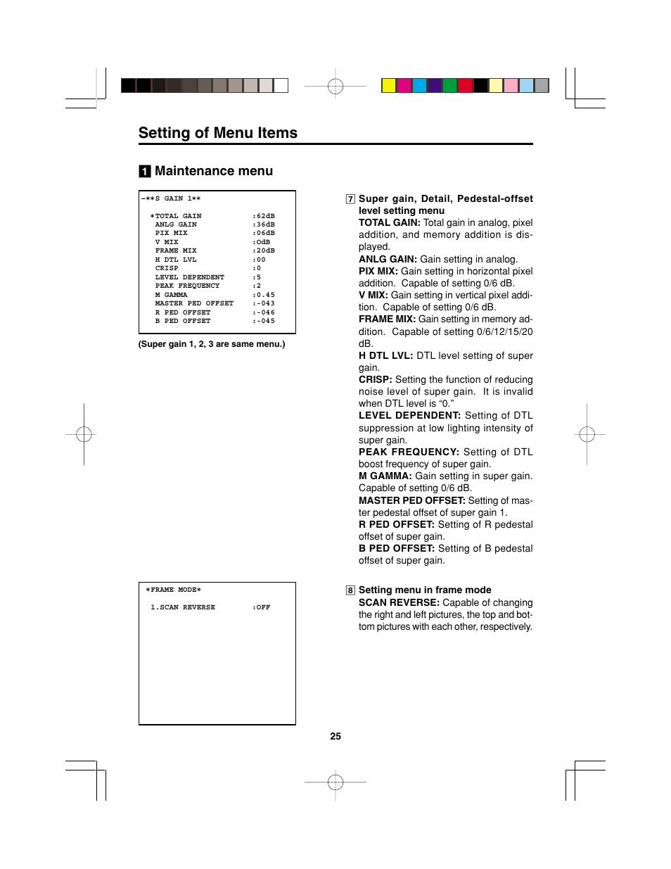 Setting of menu items | Panasonic AK-HC900P User Manual | Page 25 / 33