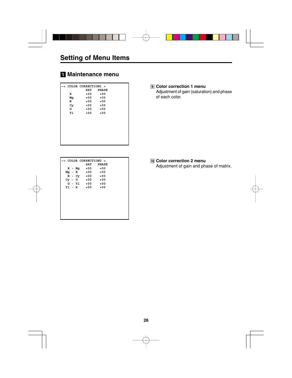 Setting of menu items, Maintenance menu | Panasonic AK-HC900P User Manual | Page 26 / 33