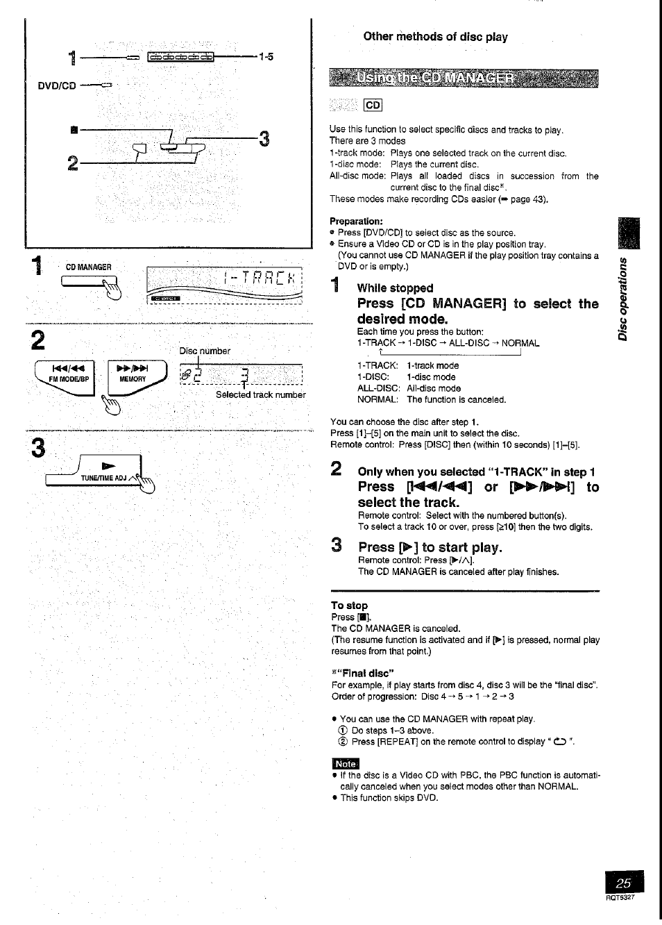 Press [cd maimager] to select the desired mode, Press or to, Select the track | 3 press [>] to start play | Panasonic SC-DK2 User Manual | Page 25 / 64