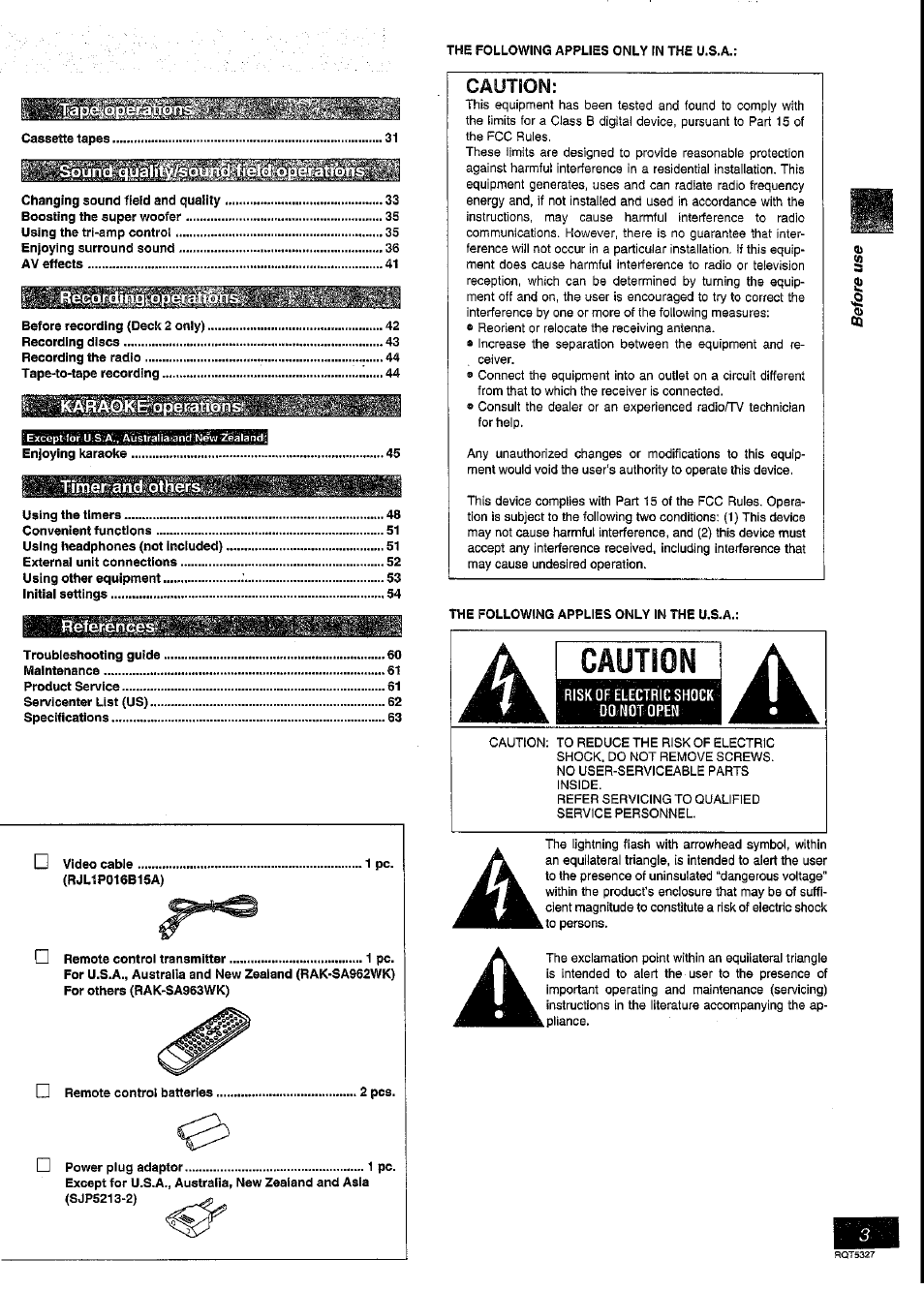 Caution | Panasonic SC-DK2 User Manual | Page 3 / 64