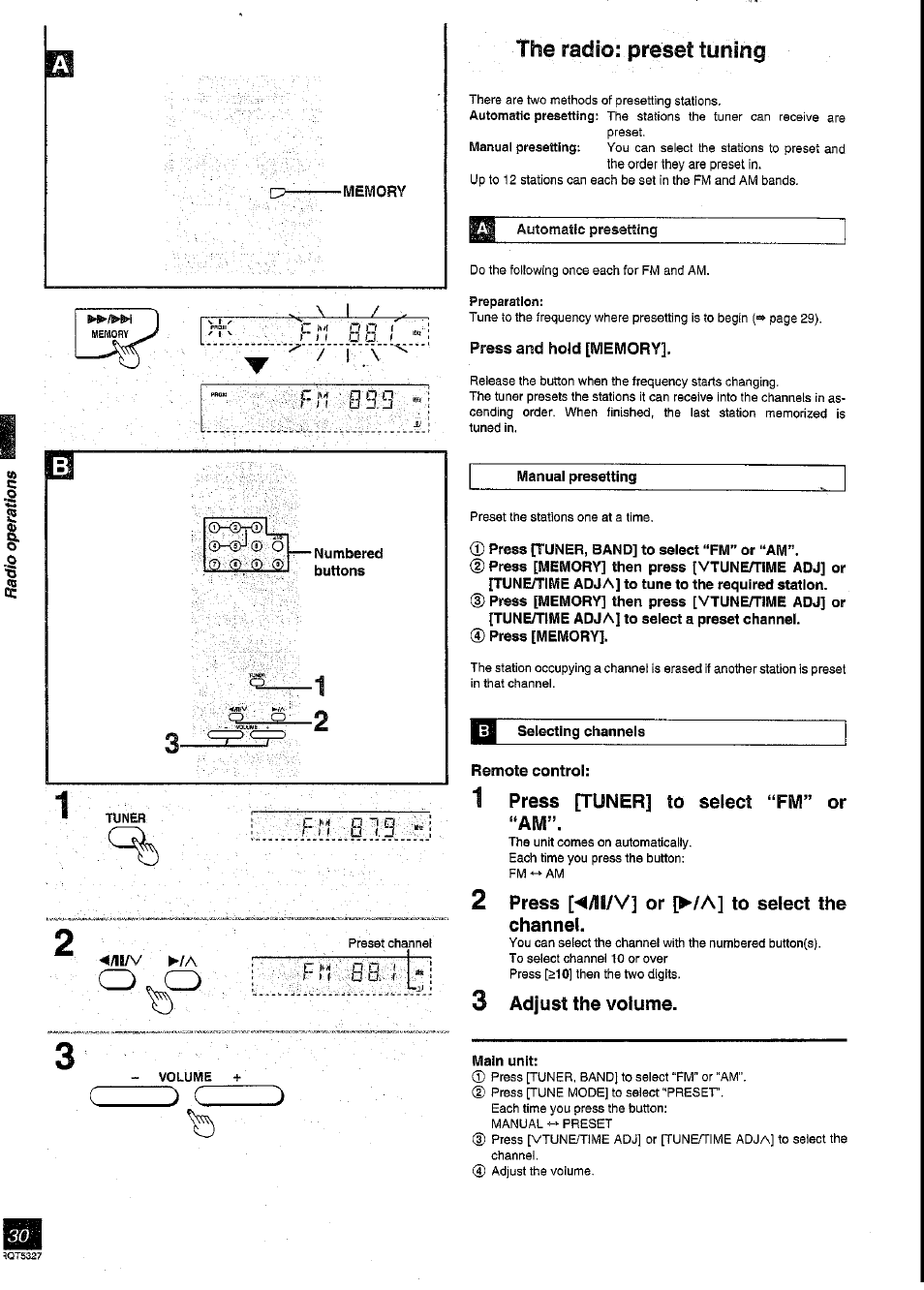 Memory, Г.н egg, Numbered | Buttons, О о о, Лв/v ил, Cz) bid, The radio: preset tuning, Automatic presetting, Manual presetting | Panasonic SC-DK2 User Manual | Page 30 / 64