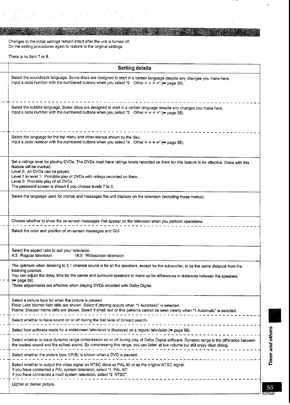 Setting details | Panasonic SC-DK2 User Manual | Page 55 / 64