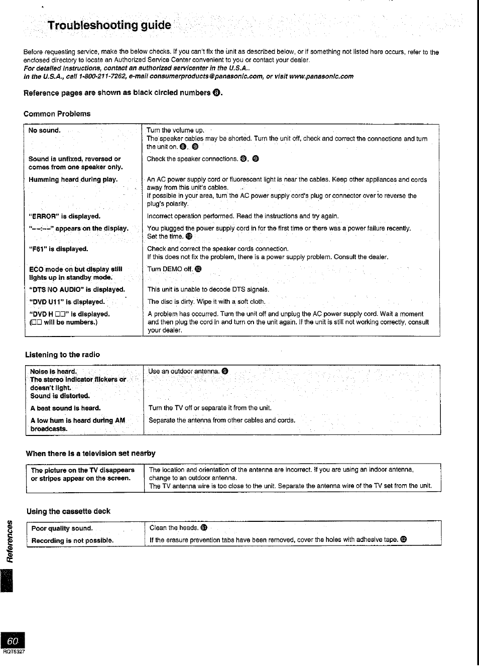 Common problems, Listening to the radio, When there is a television set nearby | Troubleshooting guide | Panasonic SC-DK2 User Manual | Page 60 / 64