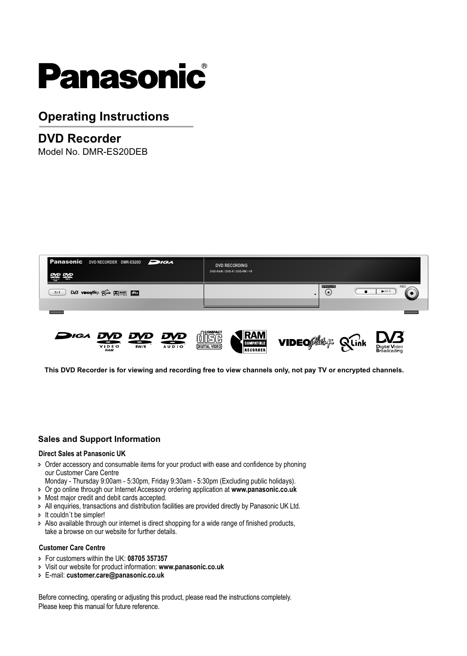 Panasonic DMR-ES20DEB User Manual | 56 pages